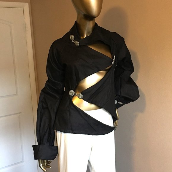 WASSA WEAR BOUTIQUE Denim Zig Zag Jacket  HAND-MADE - Picture 3 of 16